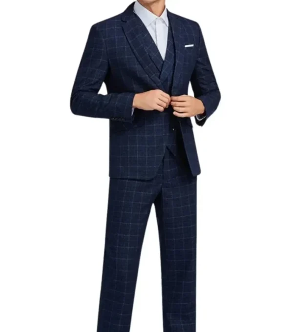 Buy Kendrell Navy Blue Checkered Three Piece Suit Jacket