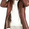 Buy Men Brown Leather Coat with Hood