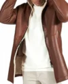 Buy Men Brown Leather Coat with Hood