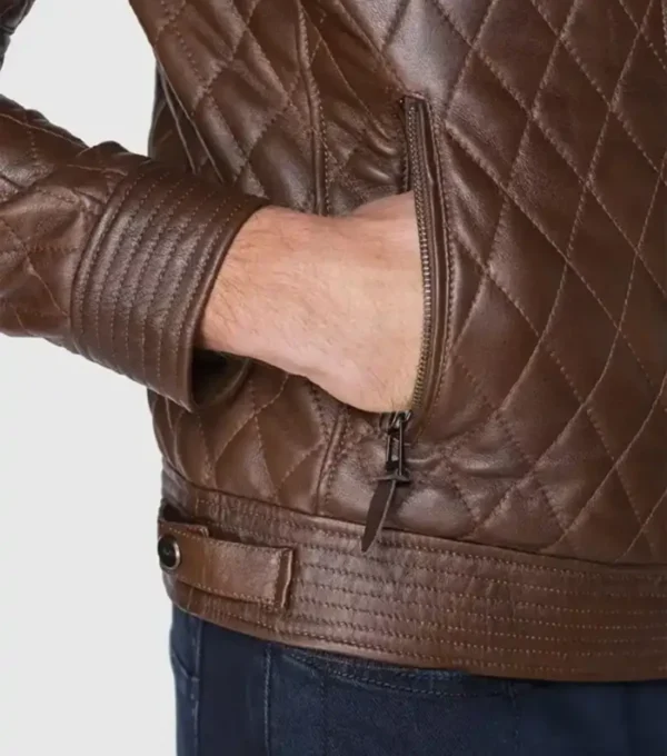 Buy Men Brown Quilted Leather Jacket
