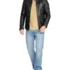 Buy Quilted Shoulder Cafe Racer Jacket Black Leather Fronts