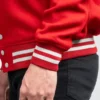 Cavaryn Red Wool Varsity Snap Tab Jacket Closer