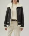 Classic B3 Jacket in Black Leather with White Shearling