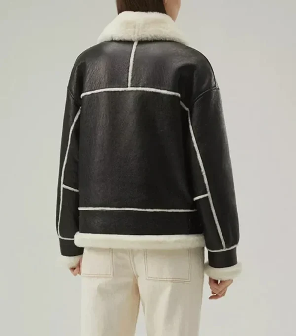 Classic B3 Jacket in Black Leather with White Shearling Back