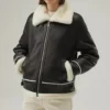 Classic B3 Jacket in Black Leather with White Shearling Front
