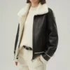 Classic B3 Jacket in Black Leather with White Shearling Side Look