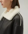 Classic B3 Jacket in Black Leather with White Shearling Back