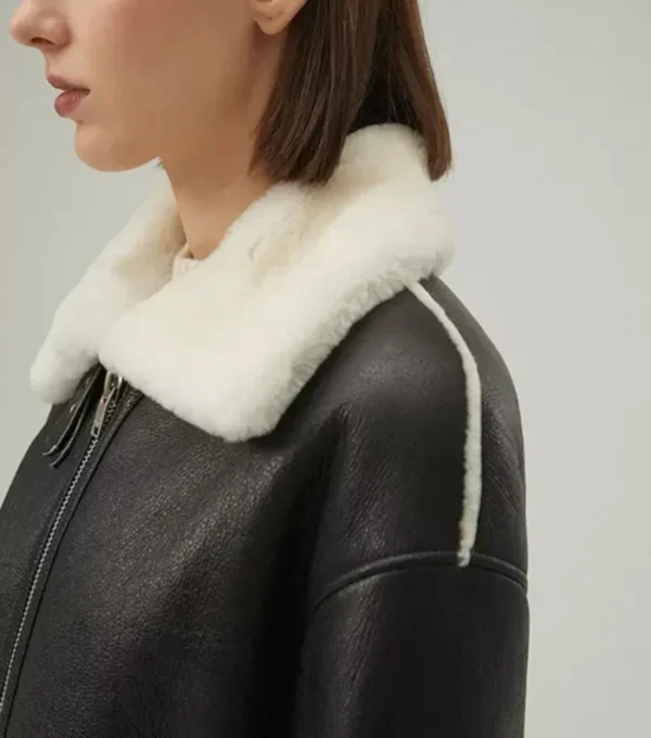 Classic B3 Jacket in Black Leather with White Shearling Back
