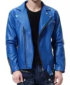 Classic Biker Style Blue Leather Jacket