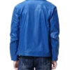 Classic Biker Style Blue Leather Jacket Back