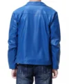 Classic Biker Style Blue Leather Jacket Back