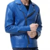 Classic Biker Style Blue Leather Jacket on Sale