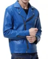 Classic Biker Style Blue Leather Jacket on Sale