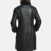 Classic Black Leather Trench Coat with Inner Fur Back