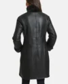 Classic Black Leather Trench Coat with Inner Fur Back