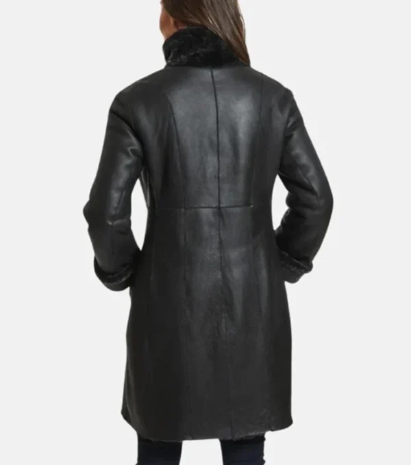 Classic Black Leather Trench Coat with Inner Fur Back