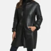 Classic Black Leather Trench Coat with Inner Fur Side Look