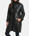 Classic Black Leather Trench Coat with Inner Fur Side Look
