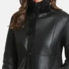 Classic Black Leather Trench Coat with Inner Fur on Sale