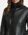 Classic Black Leather Trench Coat with Inner Fur on Sale
