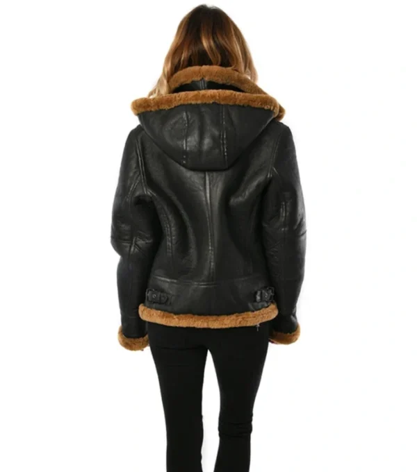 Classic Black Real Leather Jacket with Hood Back