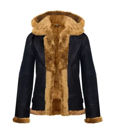 Classic Black Real Leather Jacket with Hood Front