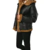 Classic Black Real Leather Jacket with Hood Side Look