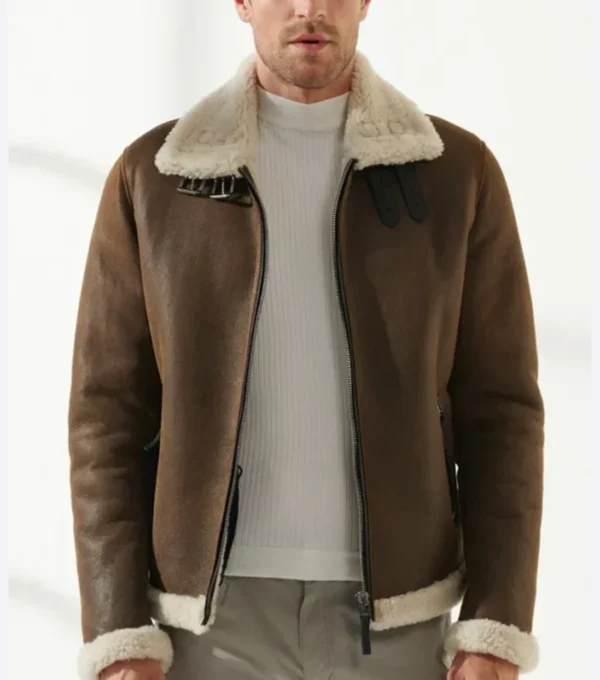 Classic Brown B3 Aviator Jacket with Inner Fur Front