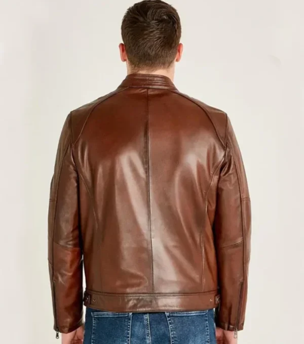Classic Brown Cafe Racer Leather Jacket Back