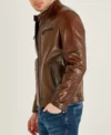 Classic Brown Cafe Racer Leather Jacket Side Look