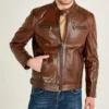 Classic Brown Cafe Racer Leather Jacket on Sale
