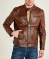 Classic Brown Cafe Racer Leather Jacket on Sale