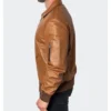 Classic Brown Leather Bomber Jacket For Men Front