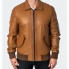 Classic Brown Leather Bomber Jacket For Men Sale