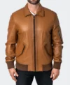 Classic Brown Leather Bomber Jacket For Men Sale
