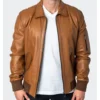 Classic Brown Leather Bomber Jacket For Men on Sale