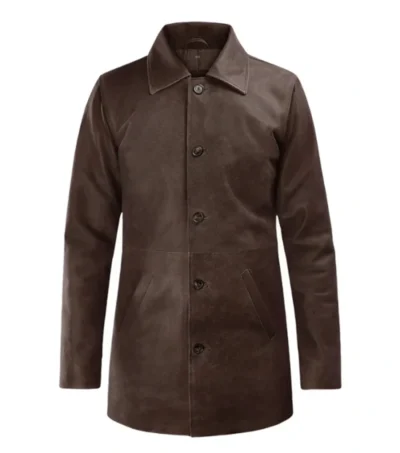 Classic Brown Plain Leather Coat