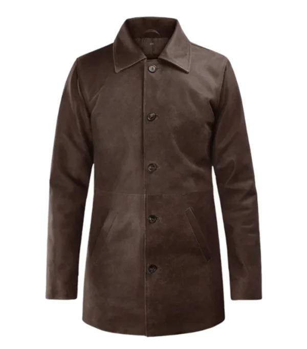 Classic Brown Plain Leather Coat