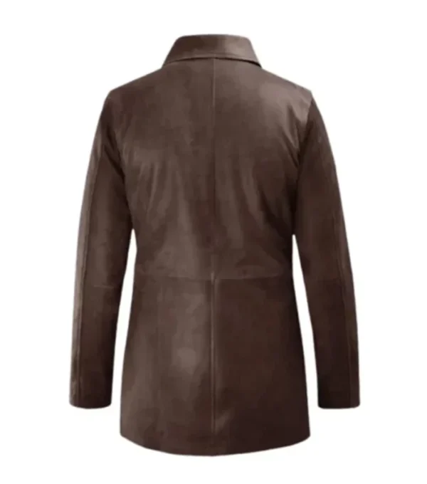 Classic Brown Plain Leather Coat Back