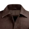 Classic Brown Plain Leather Coat Front