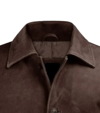 Classic Brown Plain Leather Coat Front