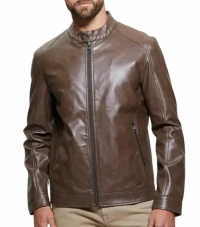 Classic Dark Brown Cafe Racer Leather Jacket