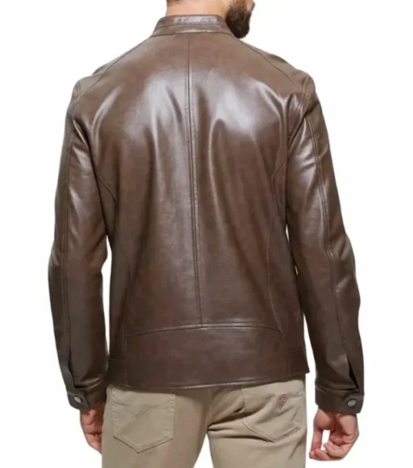 Classic Dark Brown Cafe Racer Leather Jacket Back
