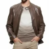 Classic Dark Brown Cafe Racer Leather Jacket Front