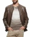 Classic Dark Brown Cafe Racer Leather Jacket Front