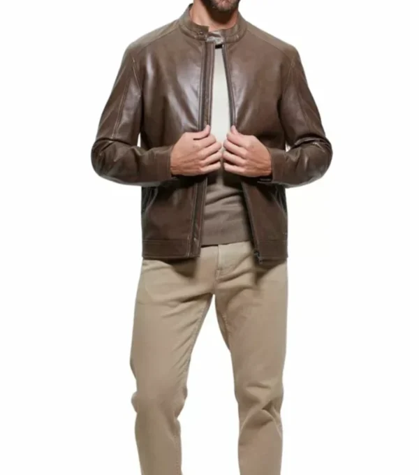 Classic Dark Brown Cafe Racer Leather Jacket on Sale