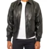 Classic Men Black Leather Bomber Jacket