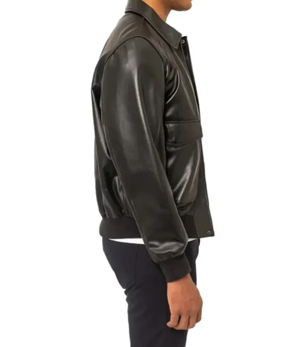 Classic Men Black Leather Bomber Jacket on Sale