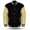 Classic Mens Black Wool Varsity Jacket Beige Sleeves