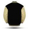 Classic Mens Black Wool Varsity Jacket Beige Sleeves Back